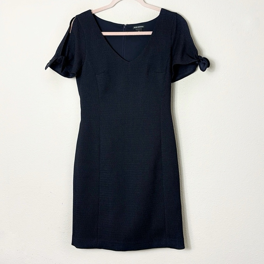 Club Monaco Navy Blue Short Sleeve Bow Cotton Blend Torcasta Dress Size 4